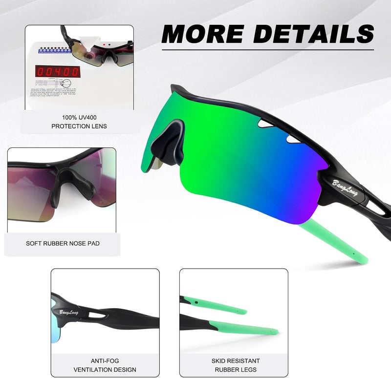 BangLong Polarized Sports Sunglasses Cycling Sun Glasses for Men Women with 5 Interchangeable Lenes for Running Baseball Golf - Image 5